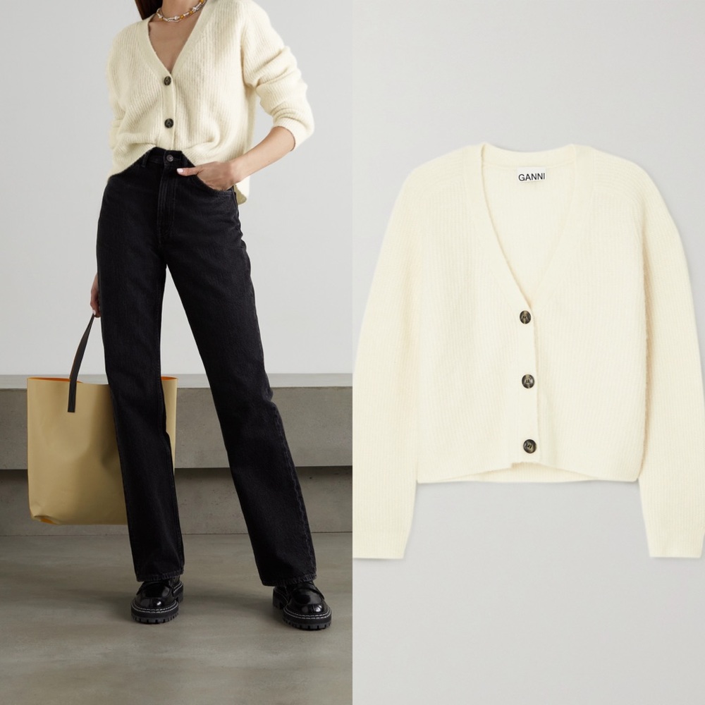 GANNI Ribbed-knit Caridgan  Alpaca & wool blended NWT